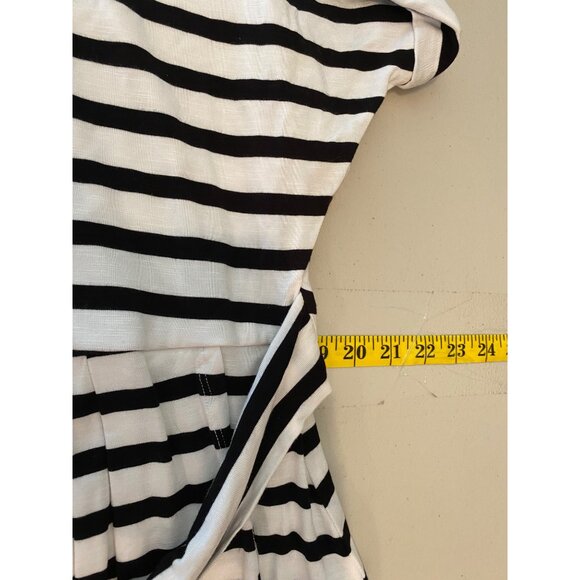 Striped Black & White Chaps Belted Short Sleeve Dress XL - Picture 8 of 11